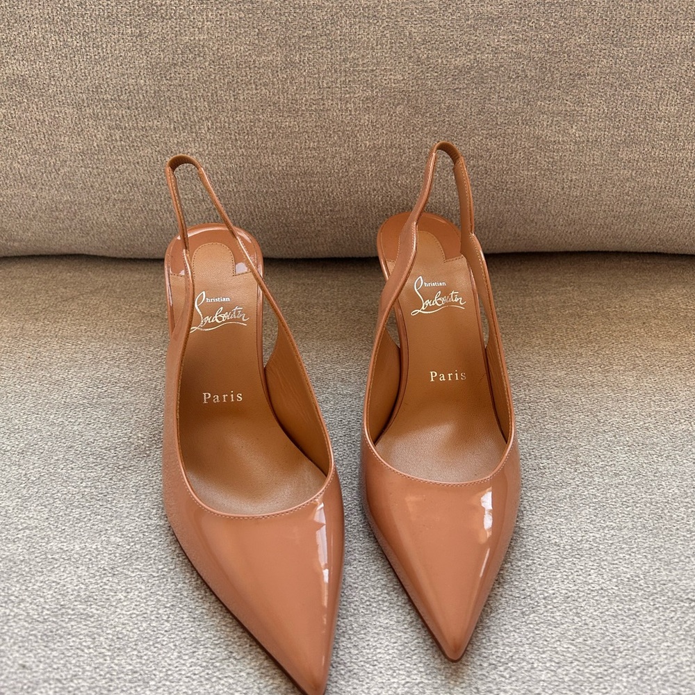 Christian Louboutin Beige Slingback Heels with Pointed Toe